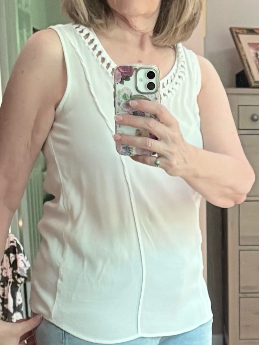 Soft Surroundings Cream Crochet-Trim Sleeveless Tank